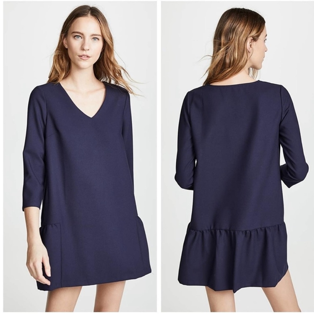 Hatch Heidi Maternity Dress Navy Blue Ruffle V neck mini short sz O/S